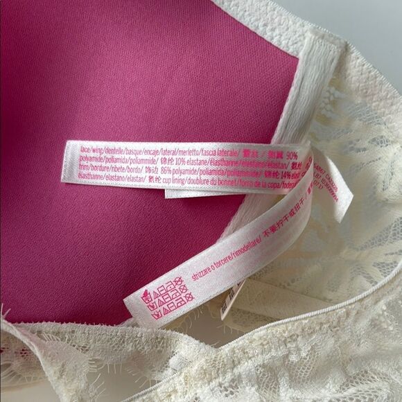 NWT VICTORIA'S SECRET PINK CREAM LACE PUSHUP BRA CROSS BACK FRONT CLOSURE 36C - Picture 4 of 5